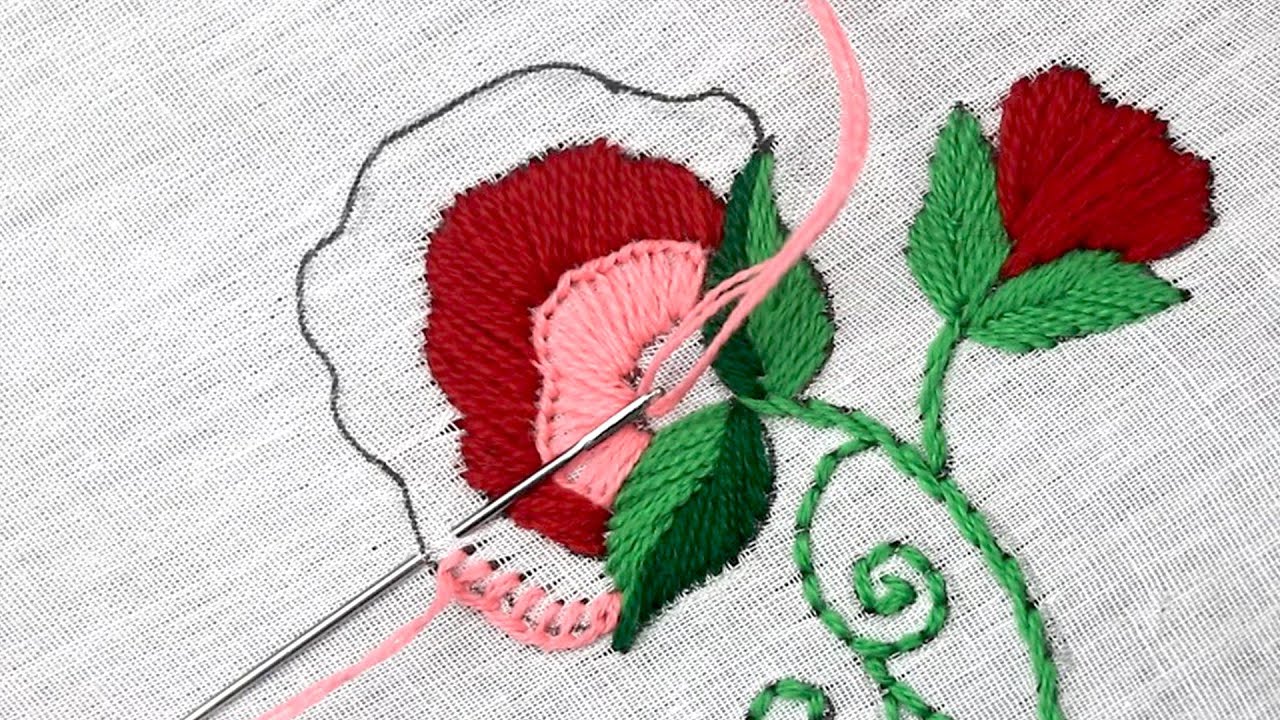 beautiful flower embroidery design with stitch variations, hand embroidery new project for beginners