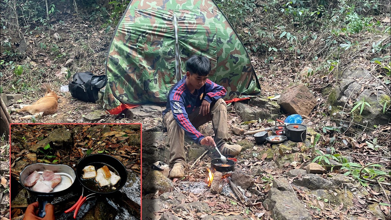 ទៅគេងក្នុងព្រៃបោះតង់មួយយប់/solo sleeping overnight 