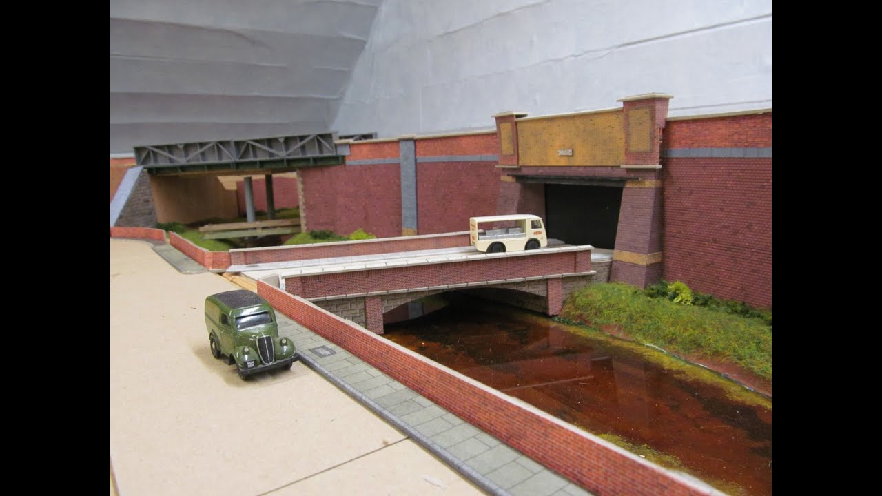 Buckland Junction Loft Model Railway 177. Railway workings on pavements walls around the sidings are