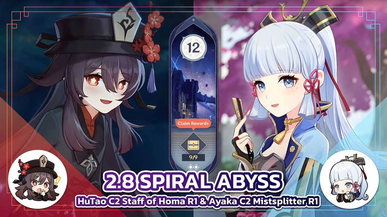 Genshin impact : 2.8 Spiral abyss 12 Hu Tao solo & Ayaka solo 9* Clear!!
