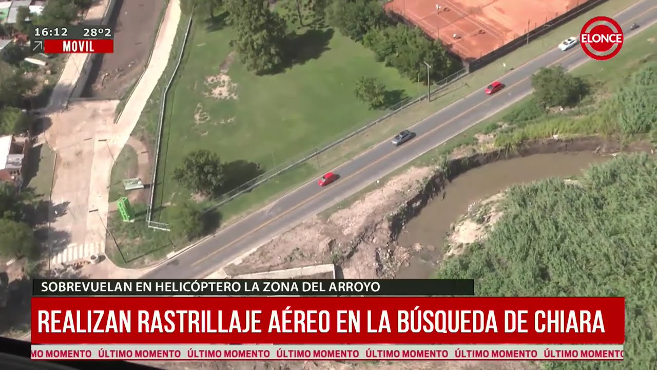 Realizan rastrillaje aéreo en la búsqueda de Chiara - Sobrevuelan en helicoptero en zona del arroyo