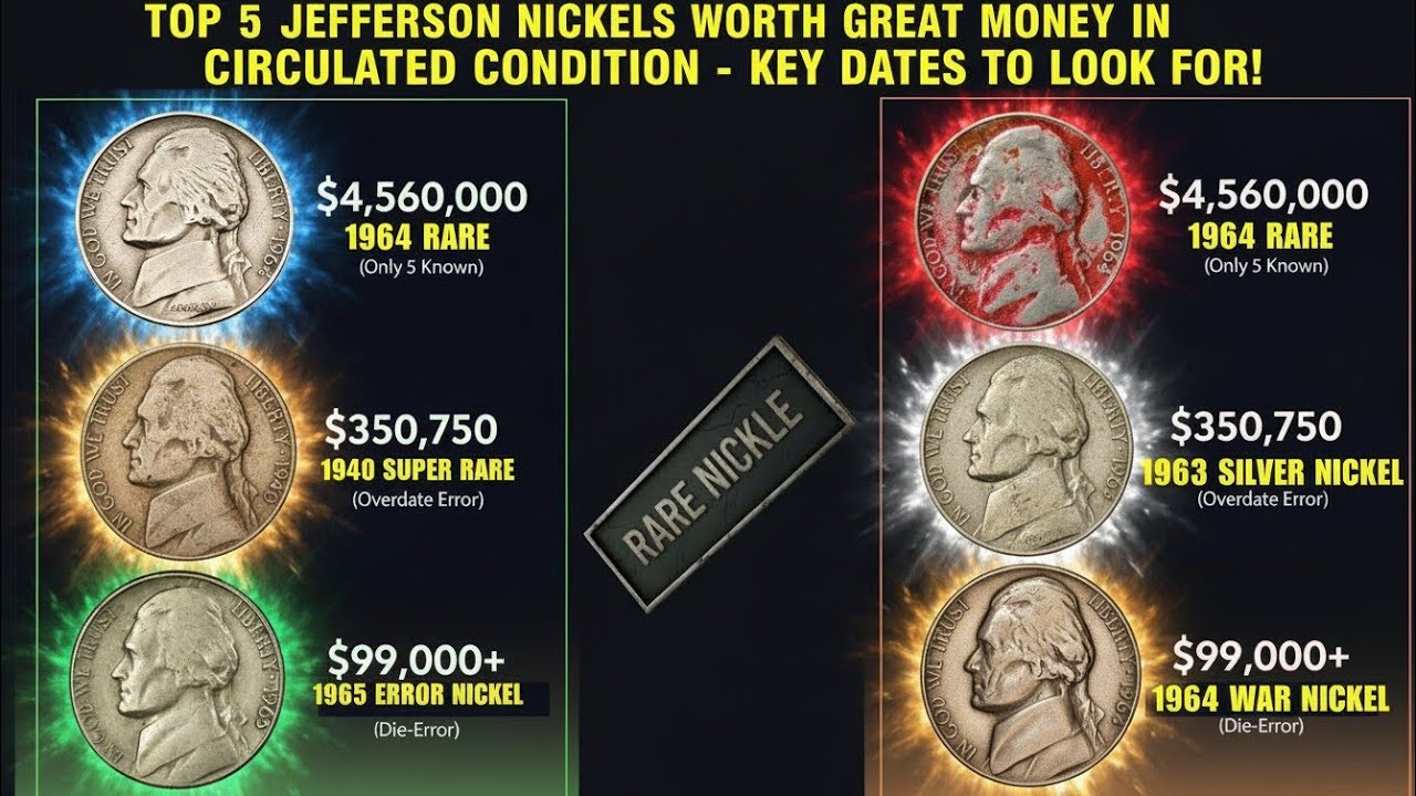 TOP 5 JEFFERSON NICKELS WORTH GREAT MONEY IN CIRCULATED CONDITION - KEY DATES TO LOOK FOR!