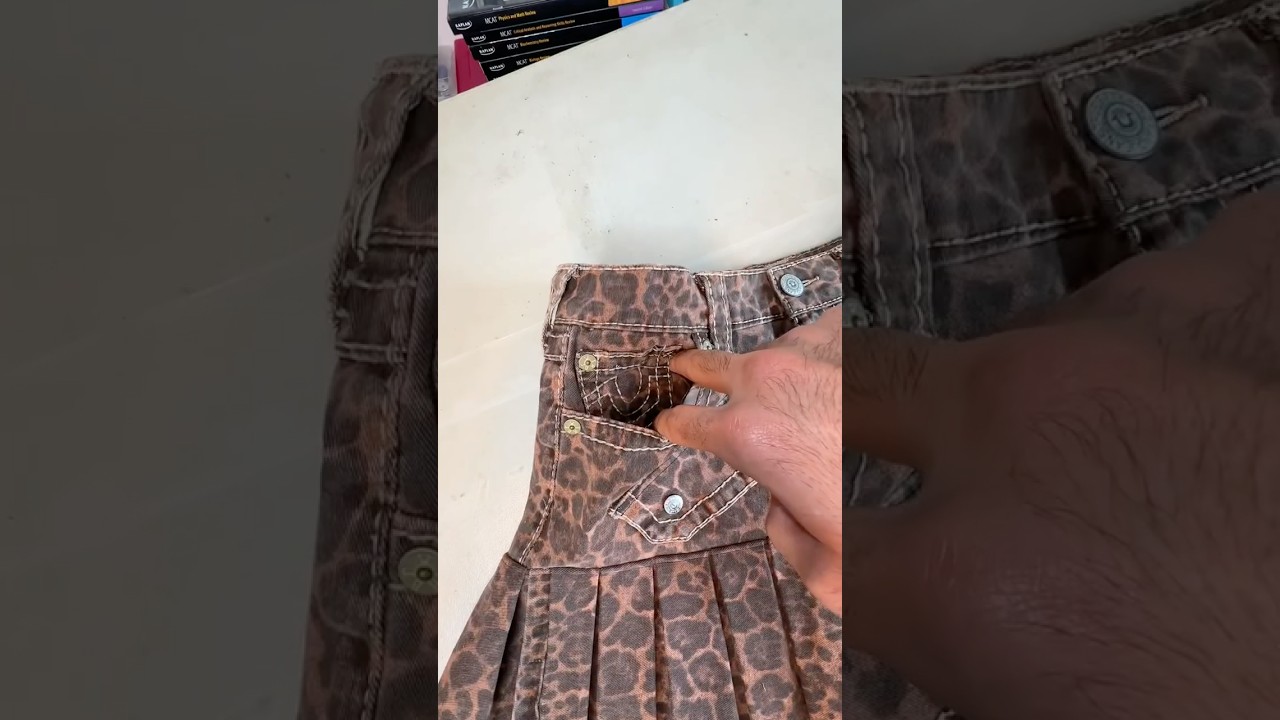 Reworked True Religion leopard pants into a pleated skirt #reworked #upcycle #streetwear #sewing