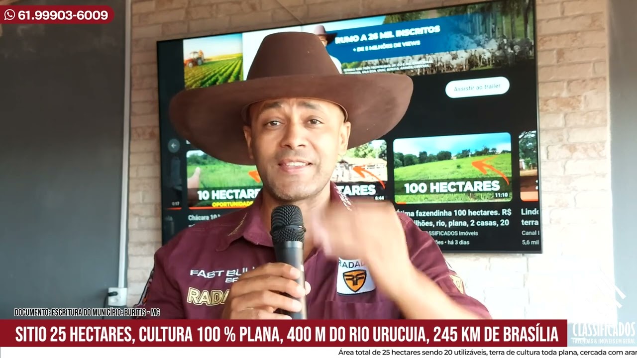 R$ 380 mil. Sítio 25 hectares, a 400 m do rio Urucuia, 20 km do asfalto, 245 km de Brasília.