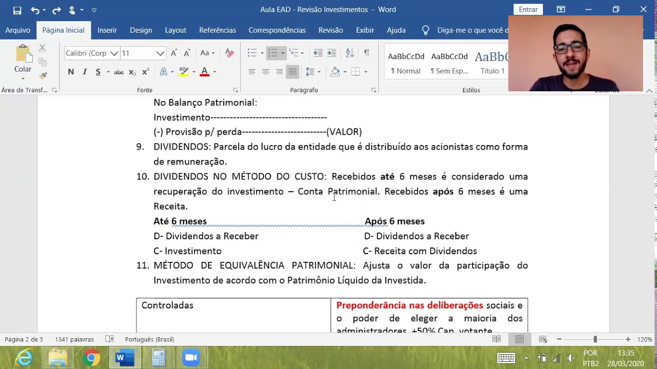 Contabilidade Avan&ccedil;ada : Aula 01 - Investimentos