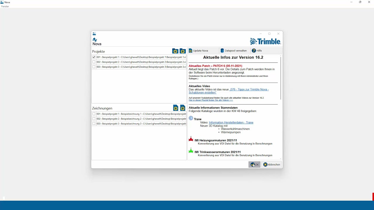 078 - Tipps zur Trimble Nova - Verlauf Projekte und Zeichnungen
