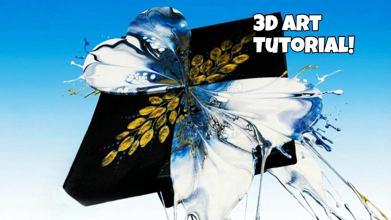 Великолепная 3D-бабочка в технике жидкой живописи | Увлекательный урок по смешанной технике