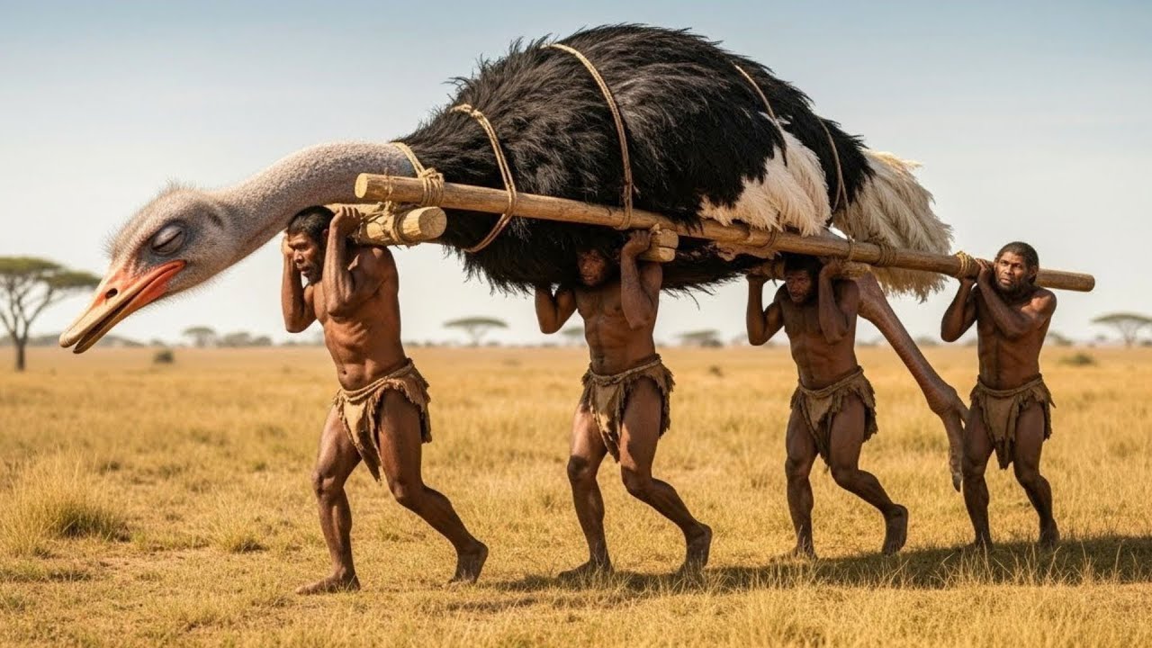 Life 3.2 Million Years Ago: The Giant Ostrich Ancestor Encounters Homo Habilis