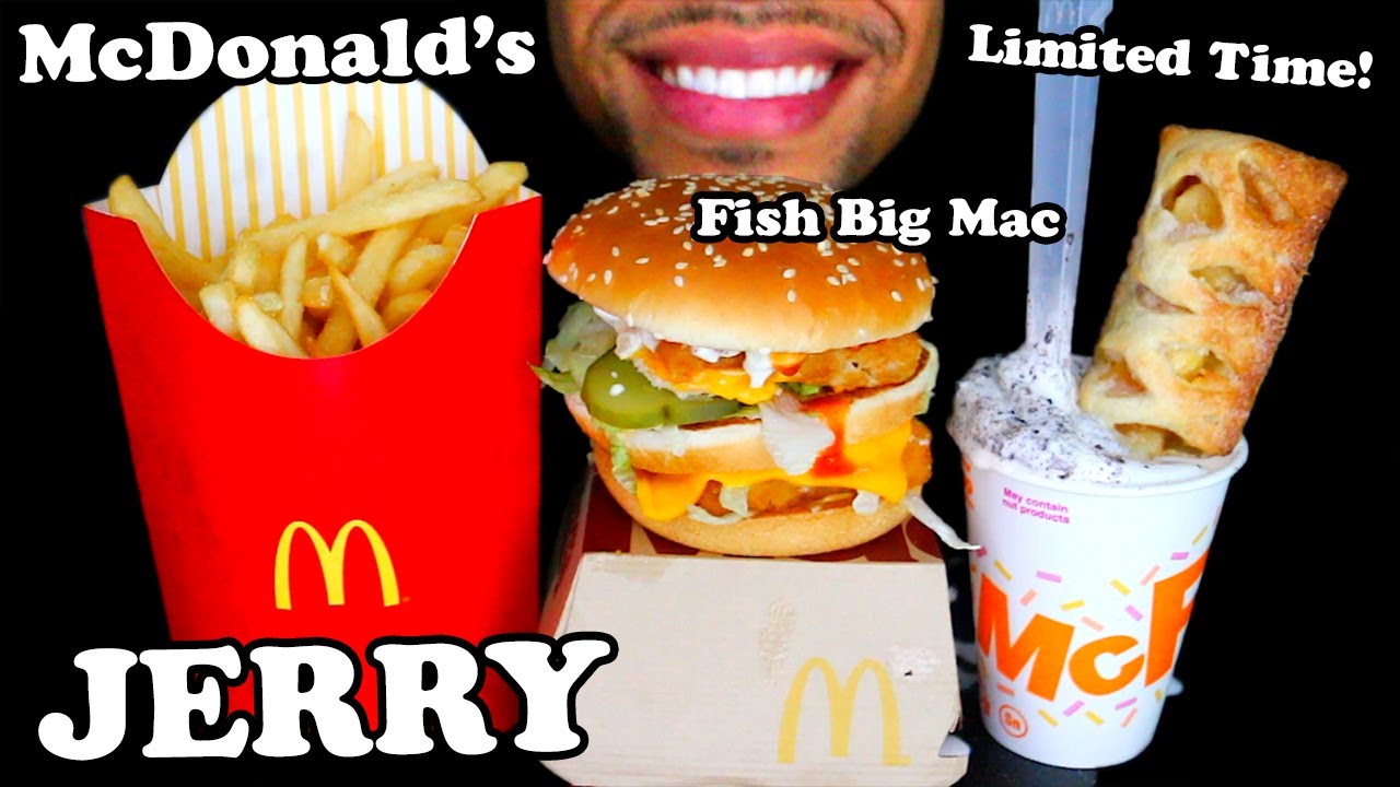 ASMR MCDONALD'S x JERRY MEAL COLLAB MUKBANG FISH BIG MAC LARGE FRIES APPLE PIE OREO MCFLURRY