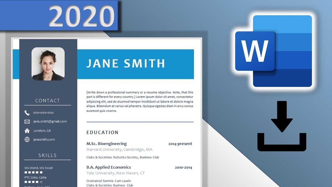 Шаблон резюме Word СКАЧАТЬ БЕСПЛАТНО ⬇ (2020) 😱 - Синий дизайн резюме с иконками ✪ DOCX ✪