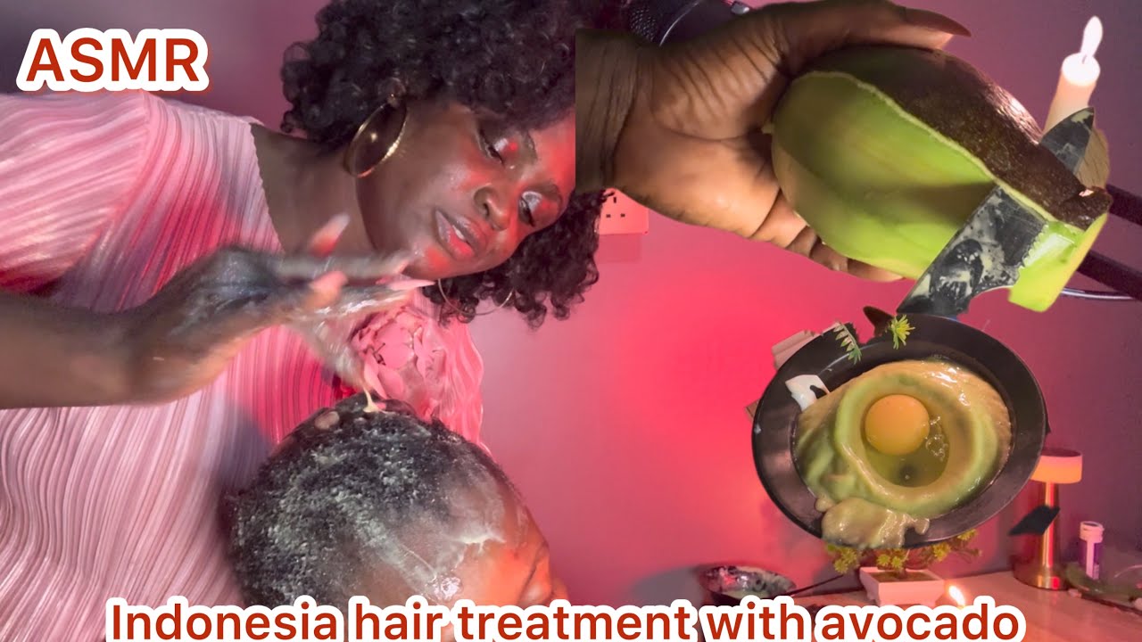 ASMR✨ INDONESIAN HAIR TREATMENT AVOCADO, EGG AND YOGHURT, APPLICATION AND GUM CRACKING SOUND