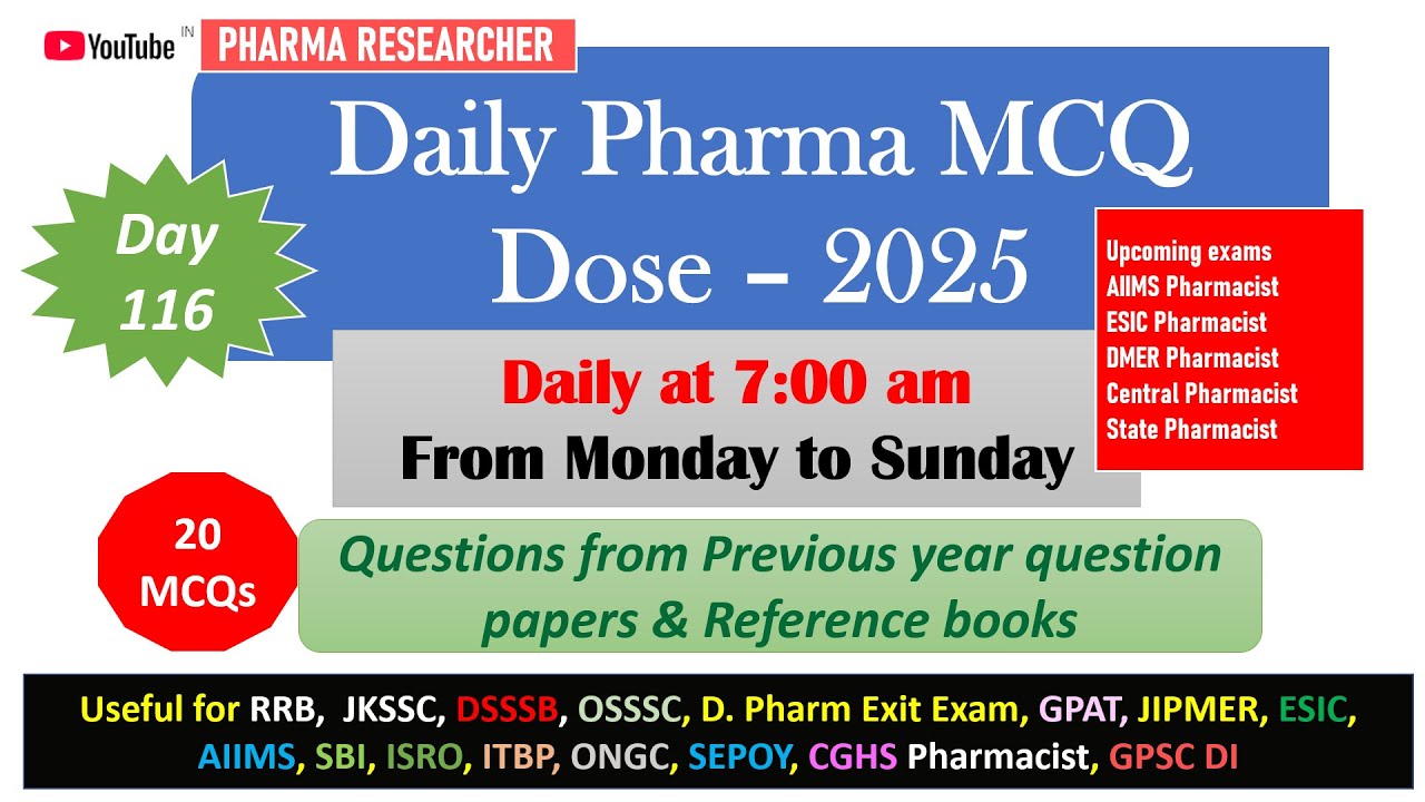 Day 116 Daily Pharma MCQ Dose Series 2025 II 20 MCQs II 