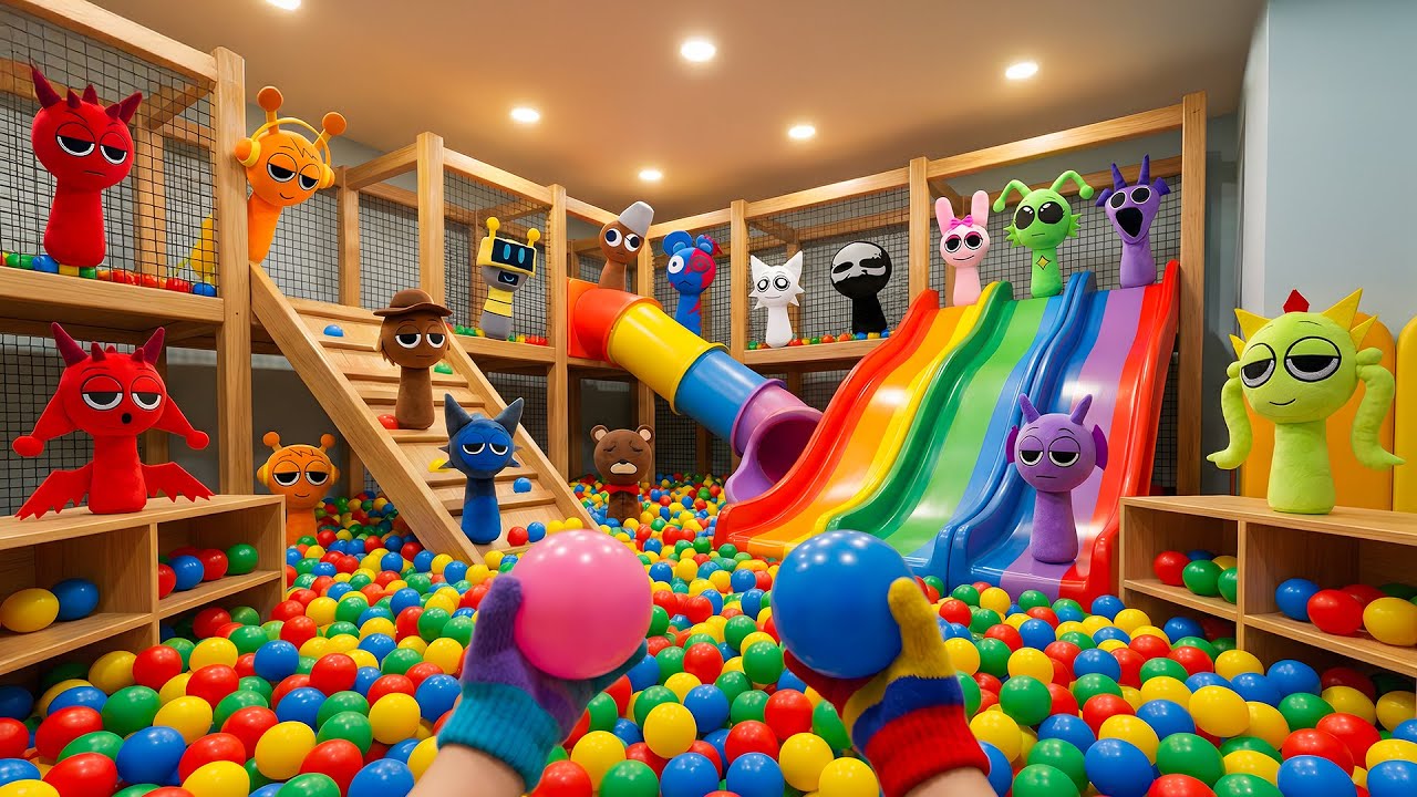 Can You Find All The Sprunki? Giant Ball Pit & Slide Challenge!