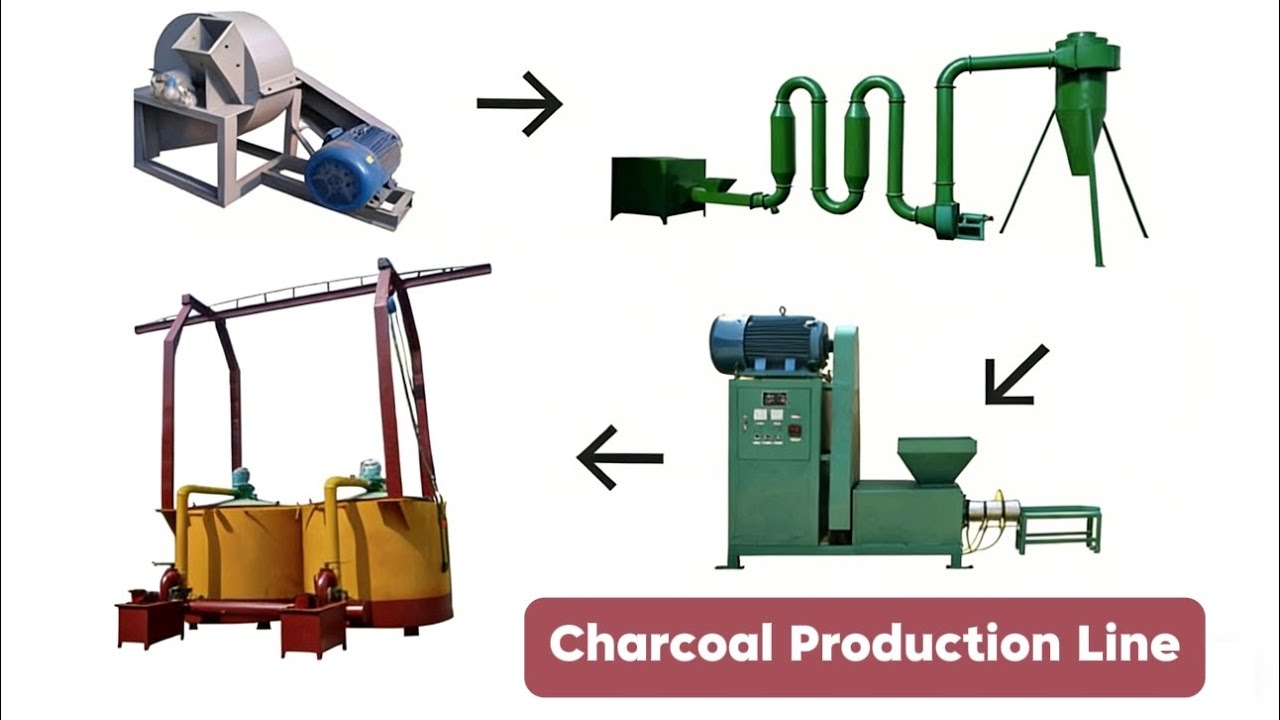 Machine-Made BBQ Charcoal sticks from Sawdust | Crushing, Drying, Briquetting & Carbonization