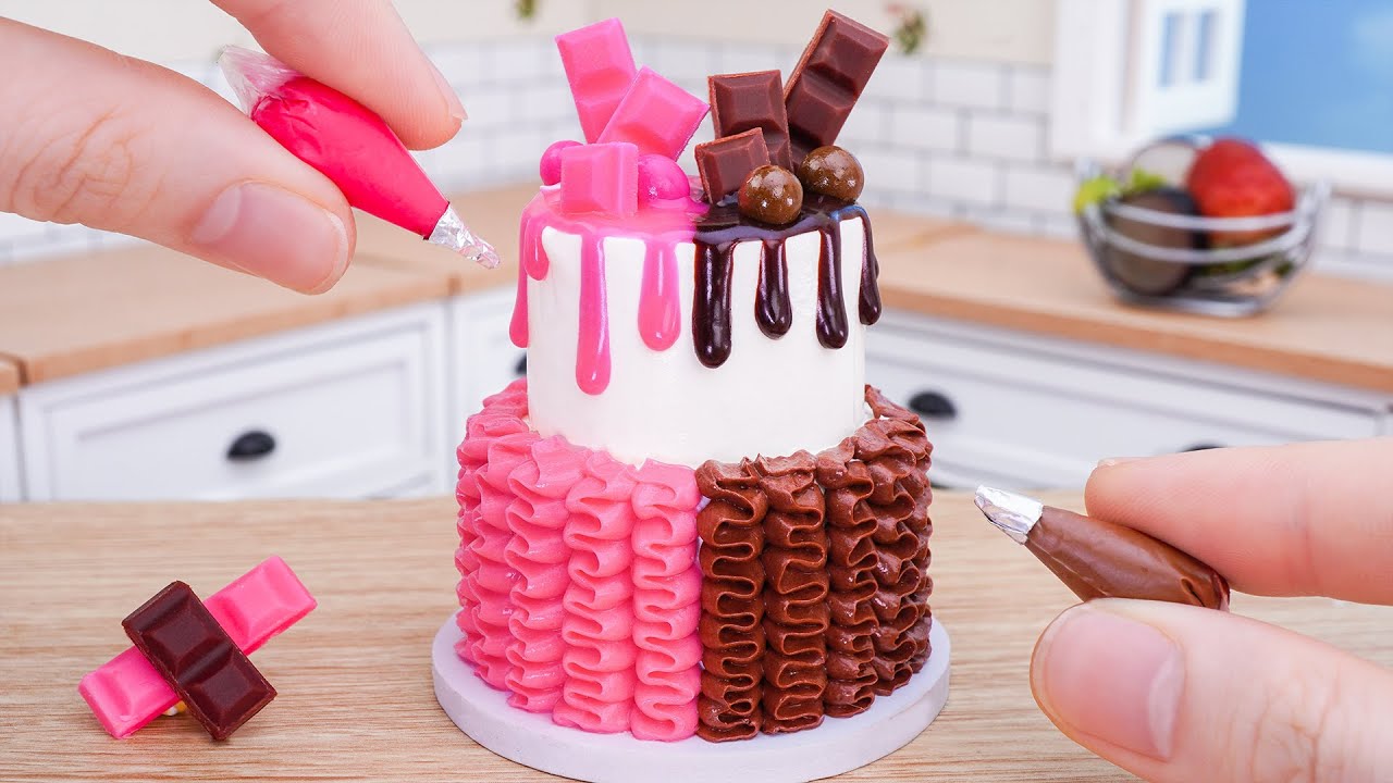 ULTIMATE MOIST Miniature Half Chocolate Half Strawberry Cake Recipe - ASMR Mini Cakes | Mini Bakery