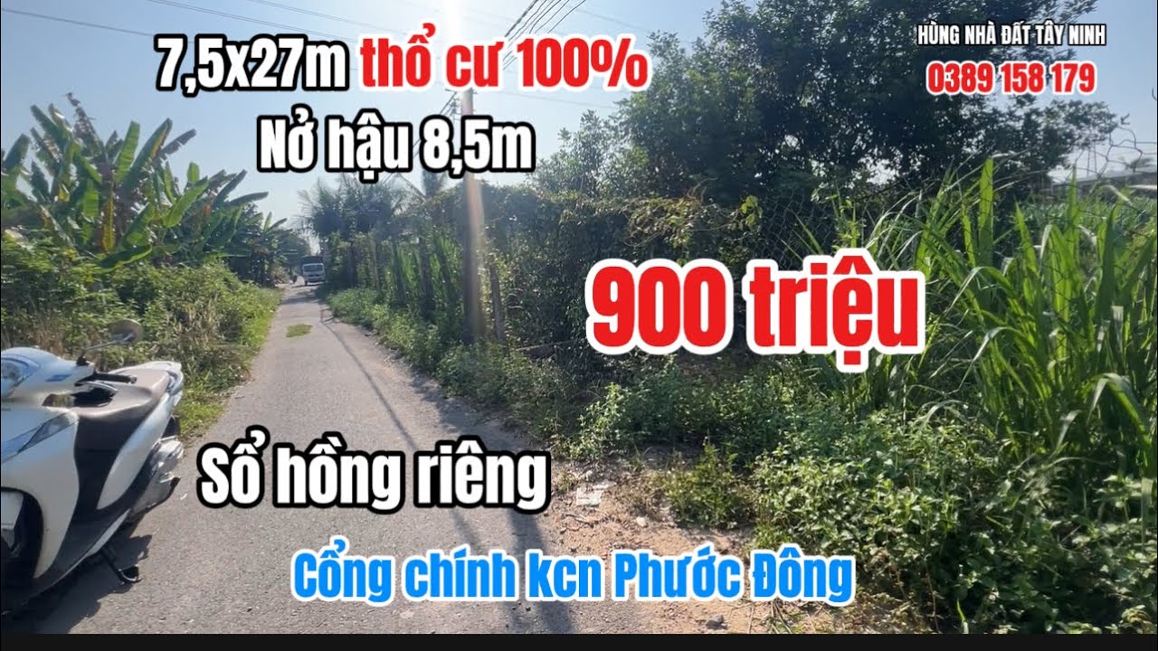 Thổ cư 100% tổng 215m2 7,5x27m nở hậu 8,5m kcn Phước Đông #phuocdong #godau #hungnhadattayninh #bds