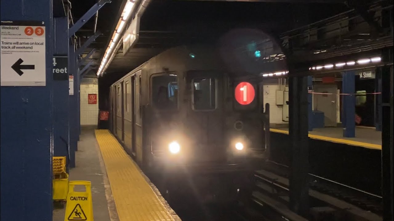 IRT 7th Ave Line: (1) Express Trains End/Begin Service with (2) (3) Local Train Action @ 14th Street