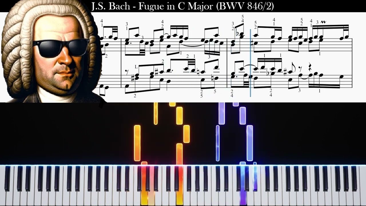 J. S. Bach - Fugue in C Major, BWV 846/2 (with Scrolling Score and Piano Visualization)