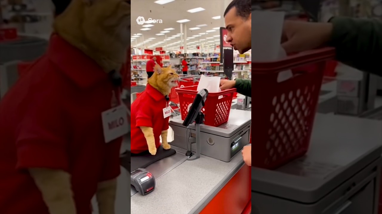 Sora 2 Cat Works as a Cashier