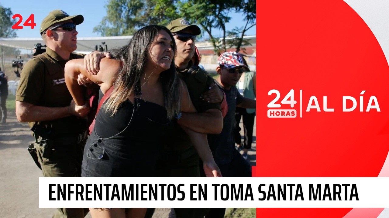 Violento enfrentamiento entre pobladores de Toma Santa Marta y Carabinero tras desalojo | 24 Horas