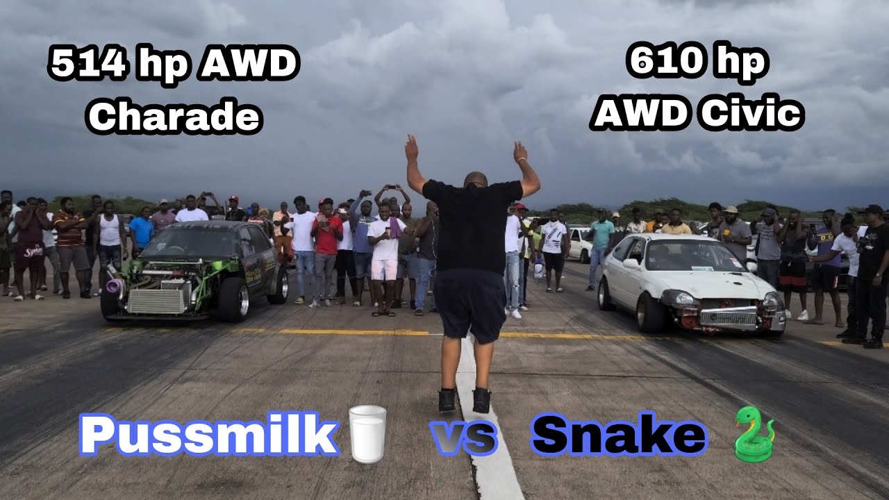 610 hp K24 Turbo AWD Civic vs 514 hp 4AGE Turbo + Nitrous AWD Charade || Snake  vs Pussmilk #racing