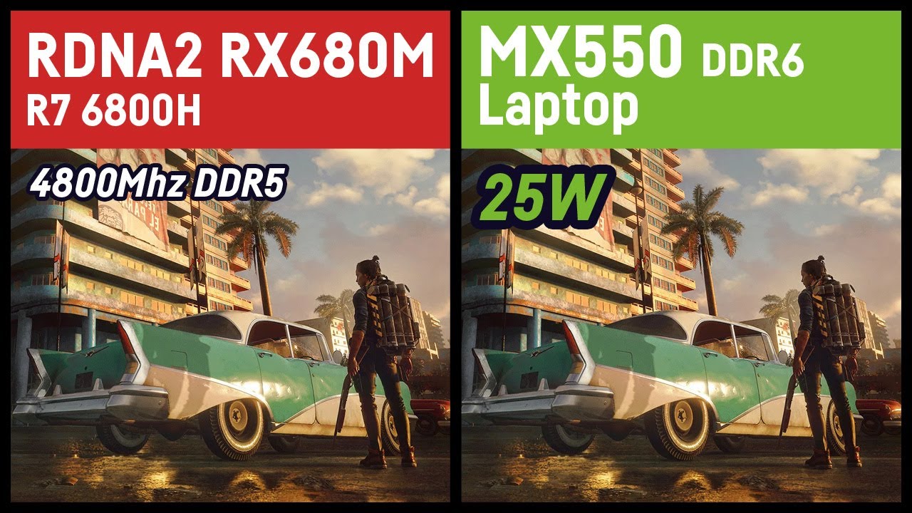 Radeon RX 680M (RDNA 2) vs MX550 DDR6 (25W) // Laptop