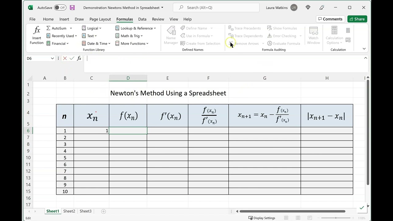 Newton's Method in a Spreadsheet