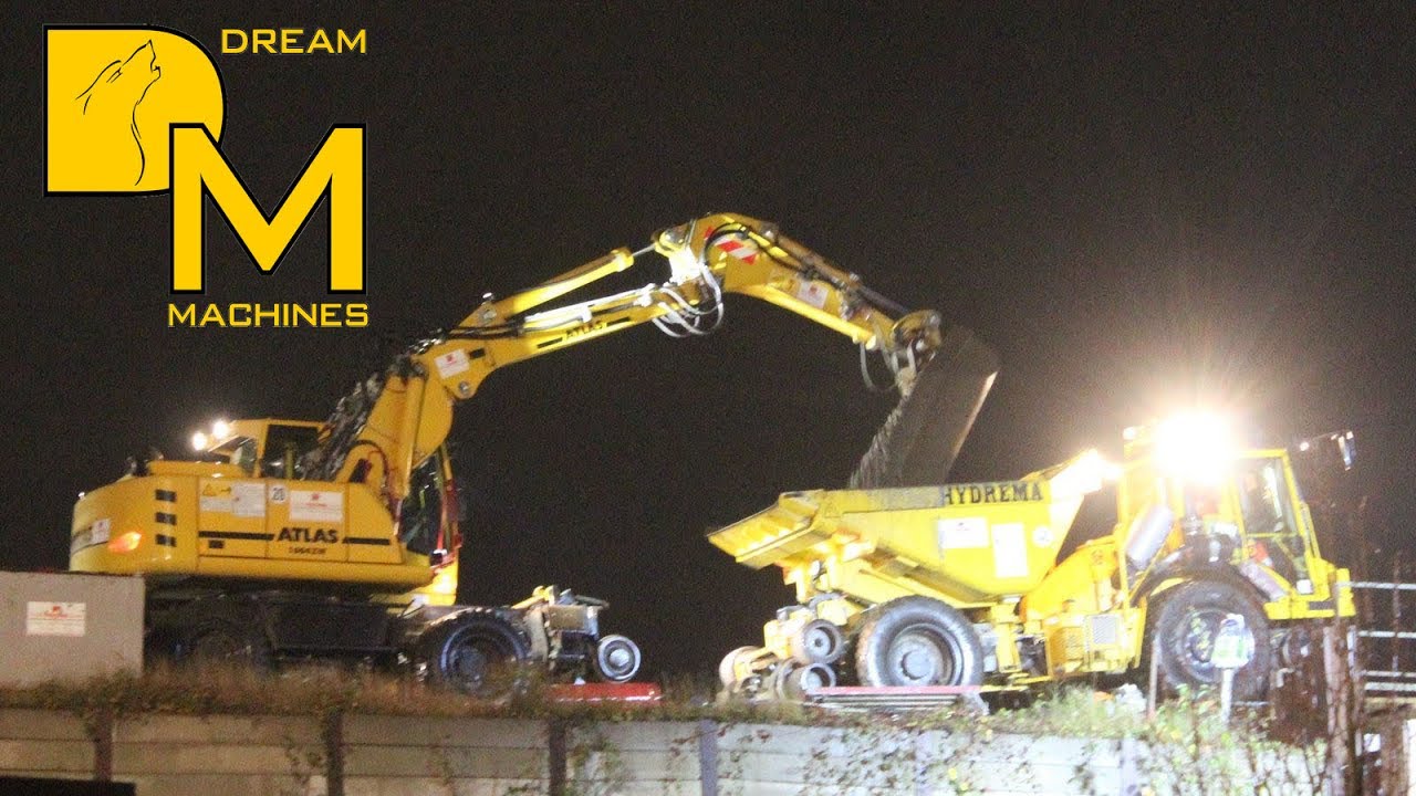 LIEBHERR A 922 RAIL BAGGER +CATERPILLAR  966K + KOMATSU DOZER NEUBAU EISENBAHNBRÜCKE DREAM MACHINES