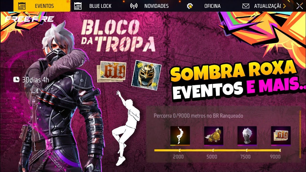 SAIUU!! DATA E PR&Ecirc;MIOS, SKIN DO SOMBRA ROXA? E EMOTE DA PARCERIA NO FREE FIRE