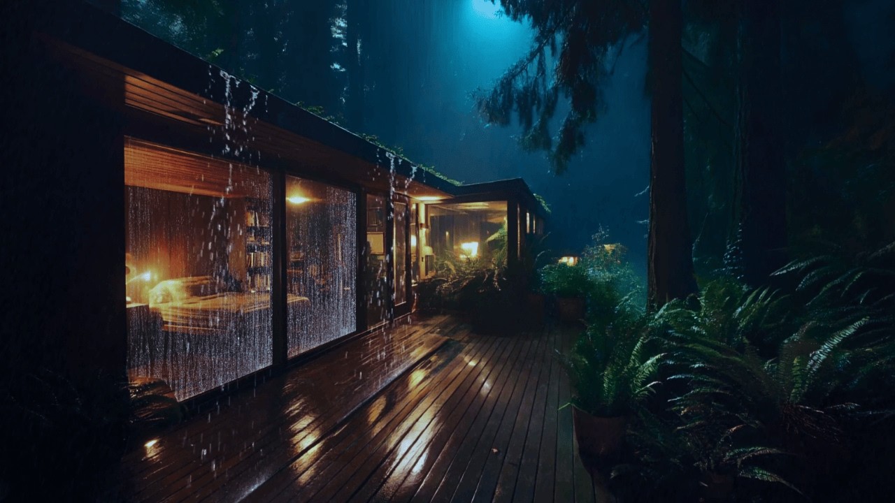 Deep Sleep Relief: Heavy Rain on Wooden Deck & Soft Piano (Stop Anxiety)