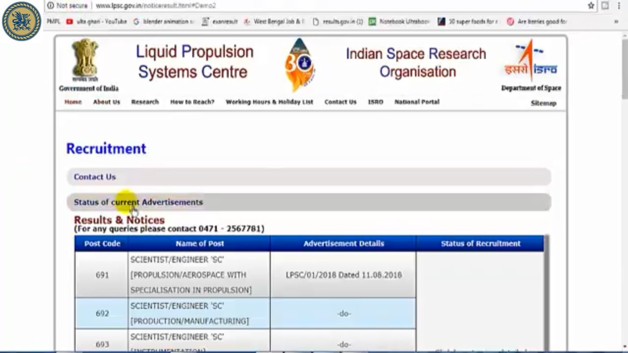 New gov.job Scientist/ Engineer SC Jobs in ISRO &ndash; Liquid Propulsion Systems Centre (LPSC).