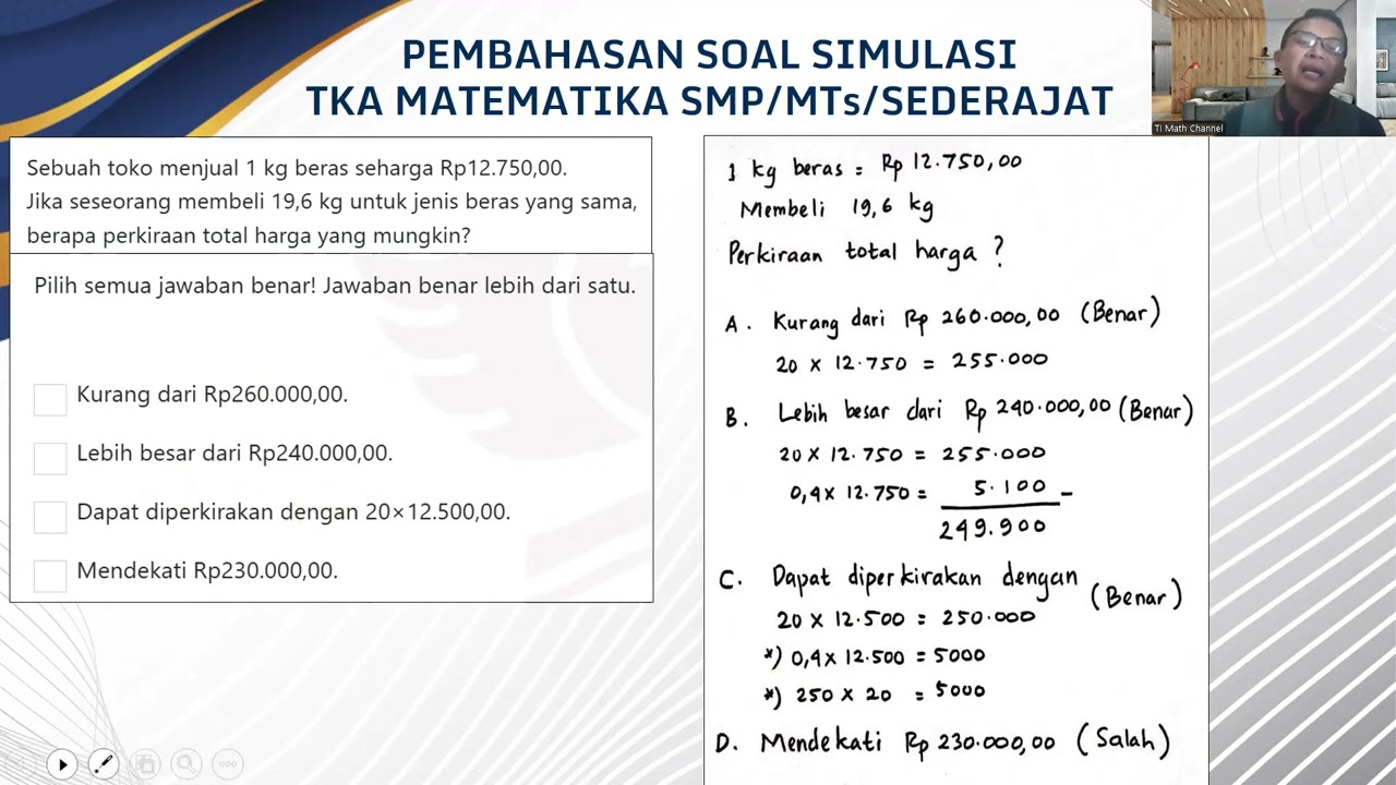 Pembahasan Soal Simulasi TKA Matematika SMP/Sederajat (Soal Resmi Simulasi TKA Matematika Pusmendik)