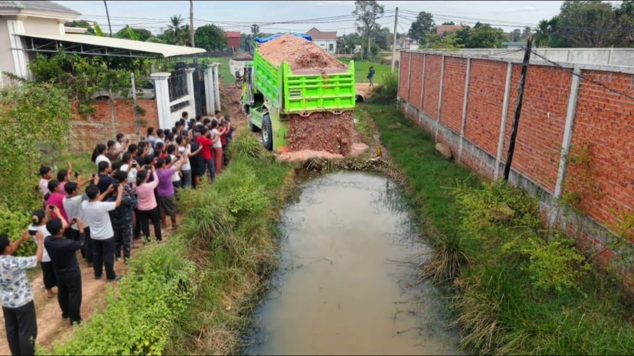 Excellent Starting New Project Clear Water To Build New Road In Village by Bulldozer D31P & Dump Tru