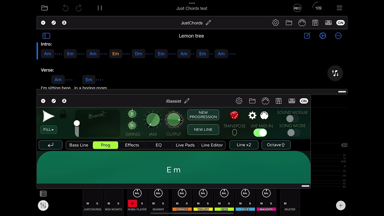 JustChords and iBassist in Loopy Pro