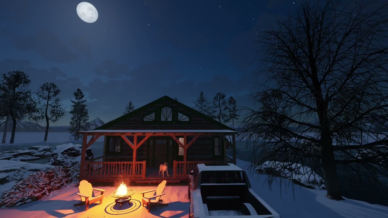 Calm Moonlit Snow Cabin – Relaxing Piano Sleep Music | 1 Hour Deep Sleep