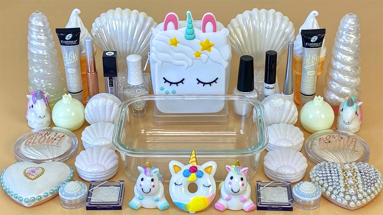 WHITE SLIME 🦄🤍 Mixing makeup and glitter into Clear Slime 💯% ASMR Satisfying Slime Video 1080p