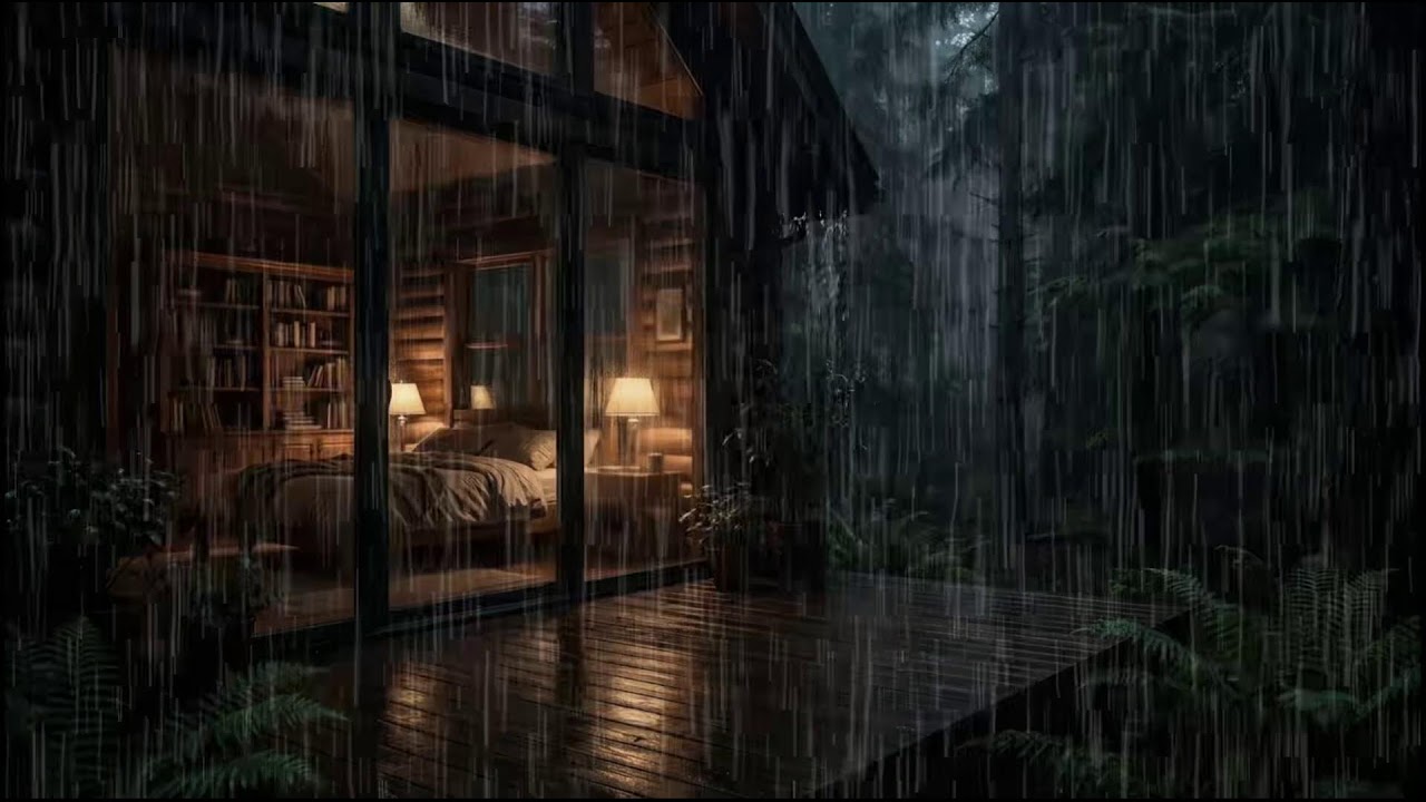 Nighttime Forest Cabin 🌲 | Relaxing rain ambience as soft rain surrounds the peaceful woods