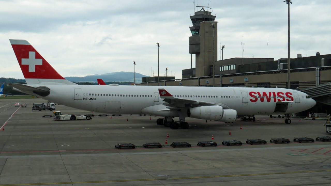 SWISS a340 takeoff from Zurich Kloten airport