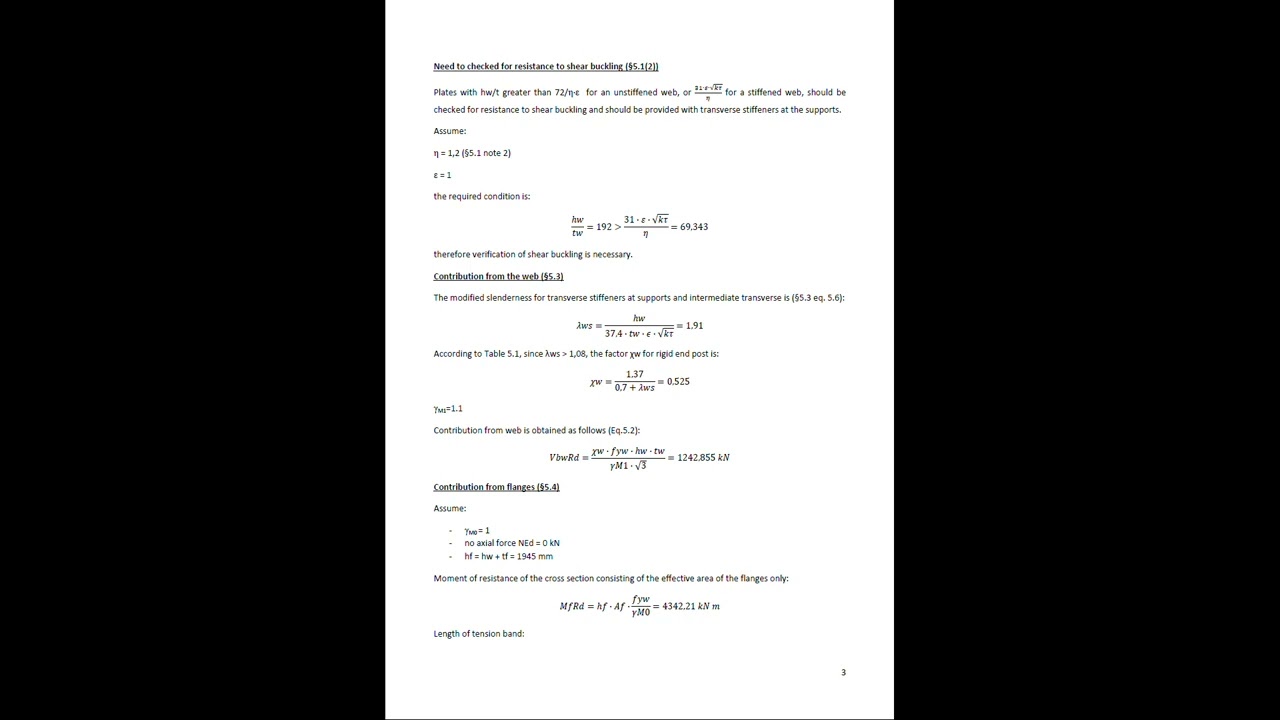 PLATED GIRDER SHEAR RESISTANCE ACCORDING TO EN1993 1 5 HAND CALCULATION