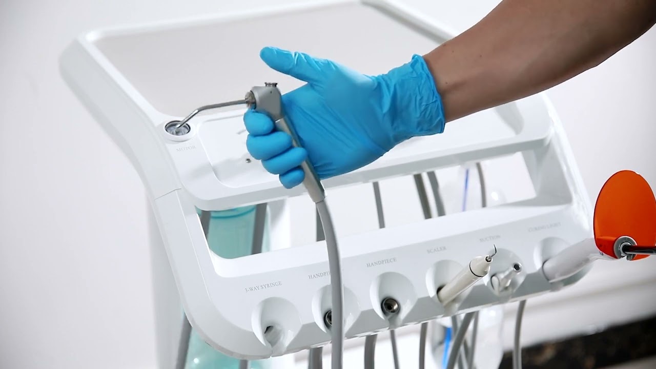 Portable Dental Mobile Cart Delivery Unit 4 Holes with Air Compressor