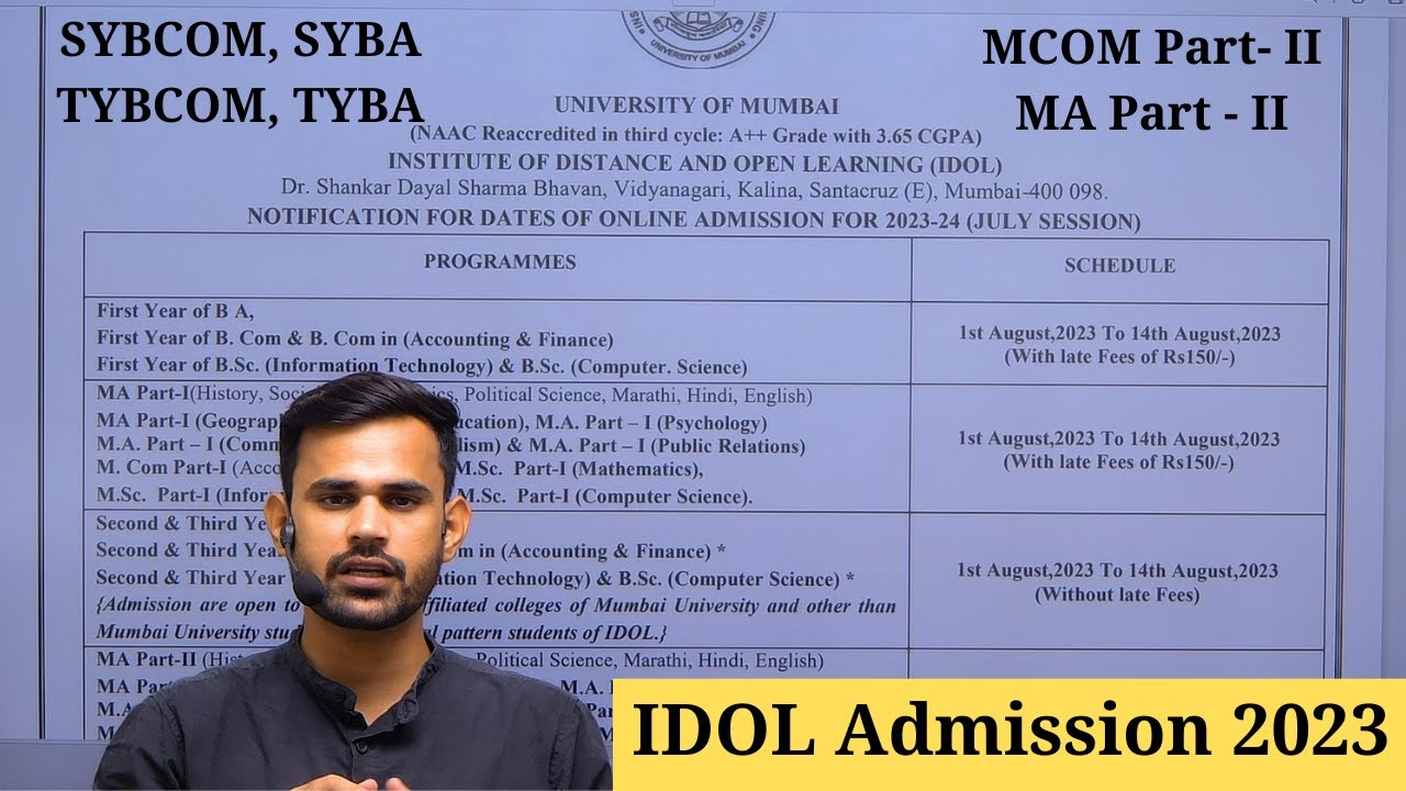 IDOL Online Admission 2023 | SYBCOM | SYBA | TYBCOM | TYBA | MCOM & MA PART 2