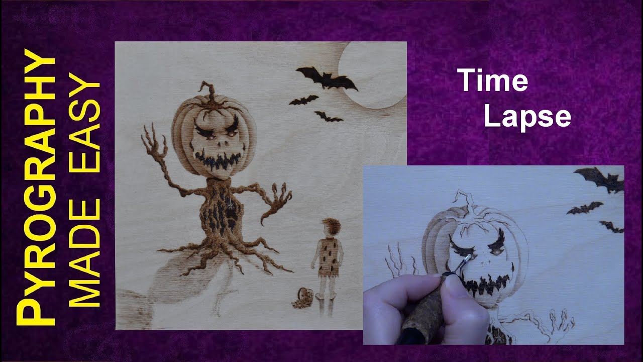 Wood Burning Art - #GreatPumpkinChallenge Halloween - pyrography time lapse