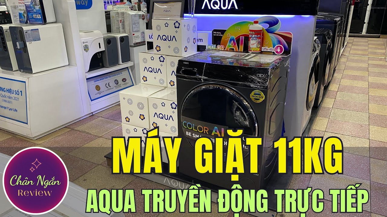 Review Máy giặt Aqua 11kg AQD-DW1100J.BK truyền động trực tiếp bền êm | Chân Ngắn RV