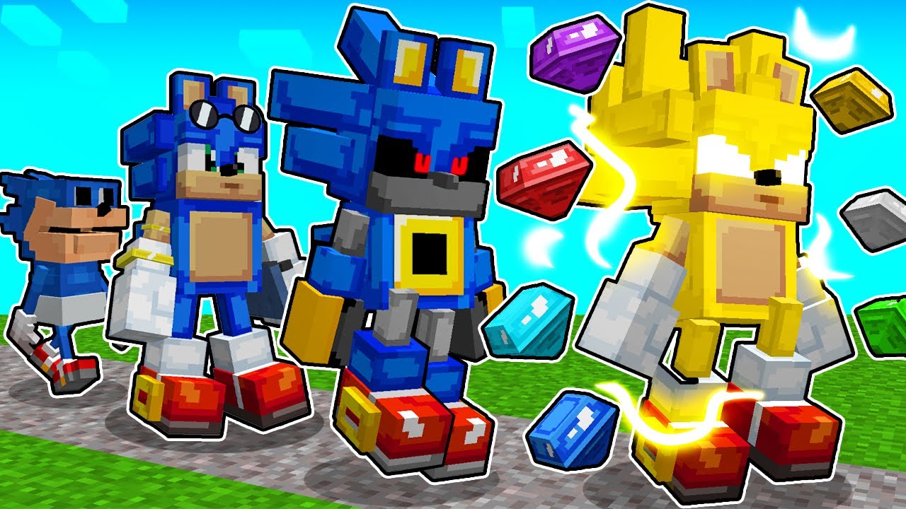 EVOLU&Iacute; de SONIC BEB&Ecirc; at&eacute; DOURADO no Minecraft