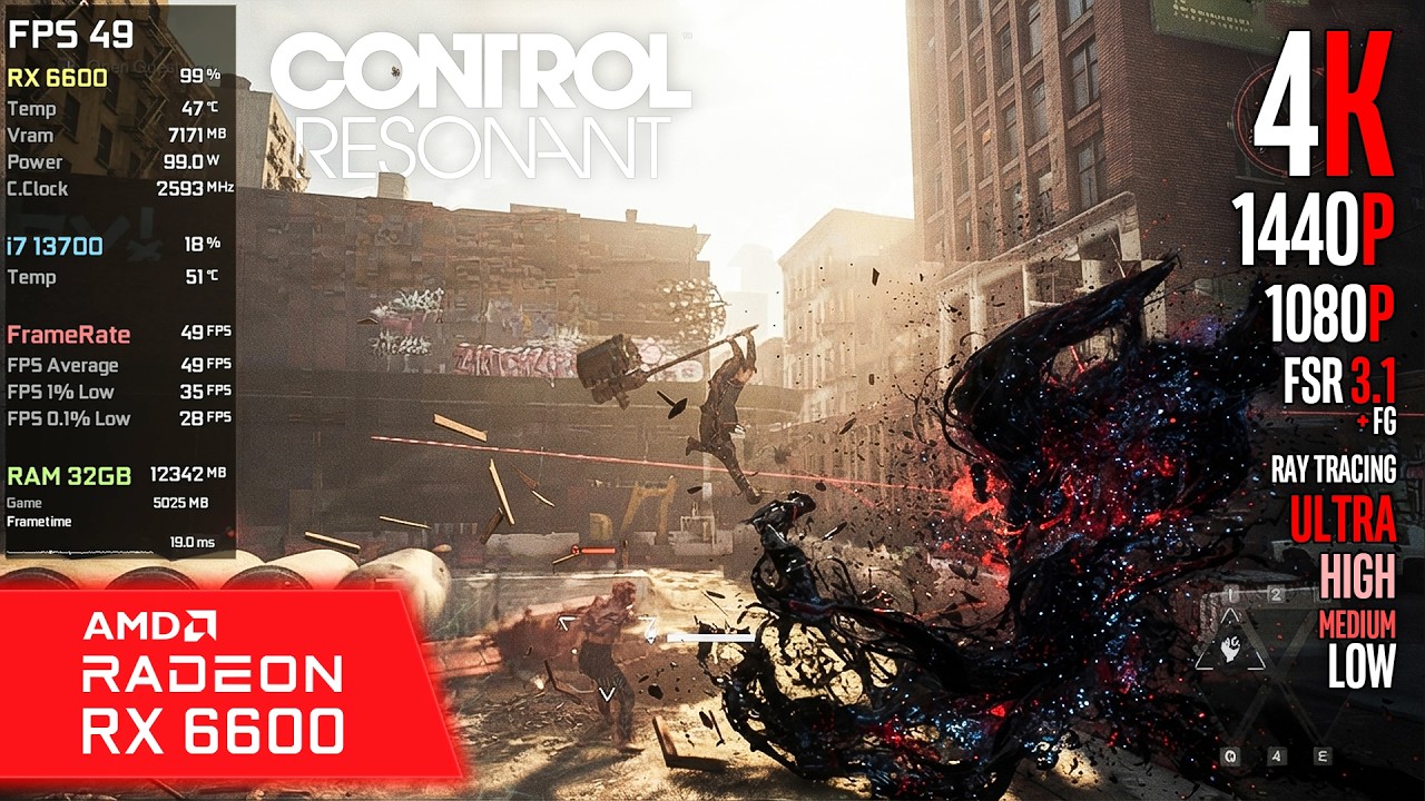 RX 6600 | CONTROL Resonant - 4K, 1440p, 1080p, FSR 3.1 Q - Ray Tracing, Ultra, High, Medium, Low