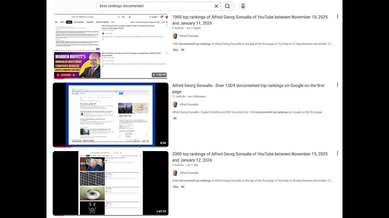 Alfred Georg Sonsalla 2102 top rankings of YouTube between November 15, 2025 and January 15, 2026
