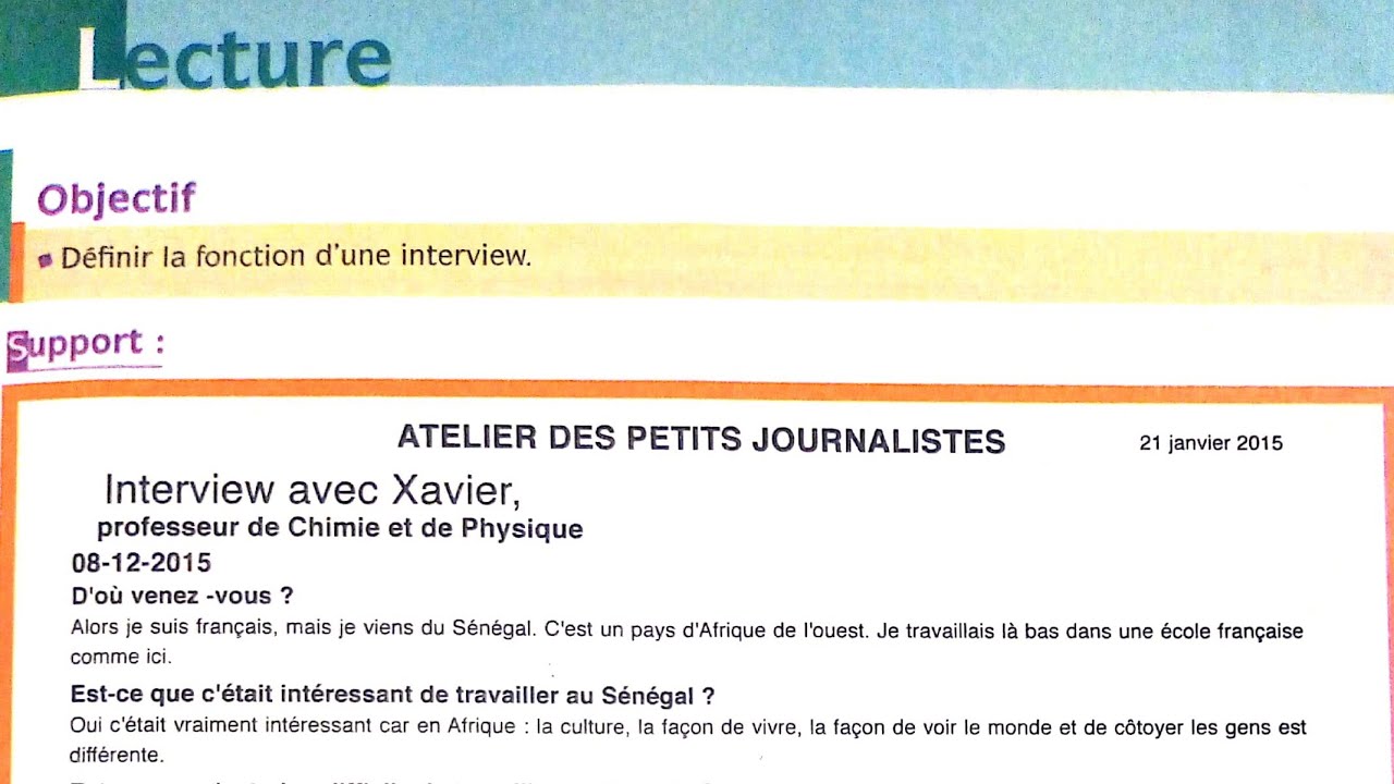 lecture p.59 : définir la fonction d'une interview| livret le Français au collège| 2.AC
