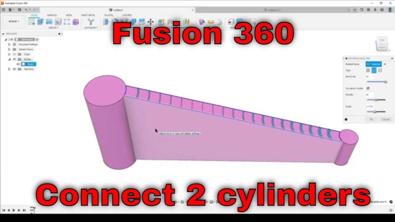 Fusion 360 - Connecting 2 Cylinders with a Rib/Support