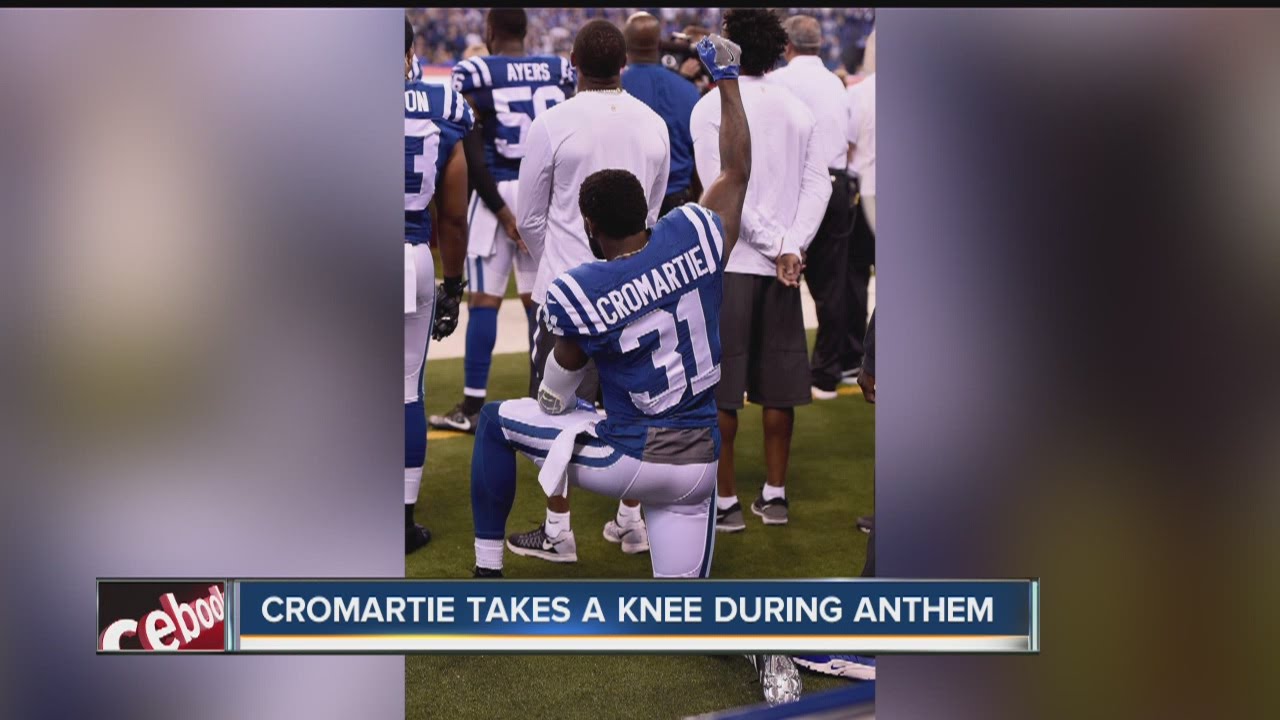 Colts' Antonio Cromartie kneels during national anthem