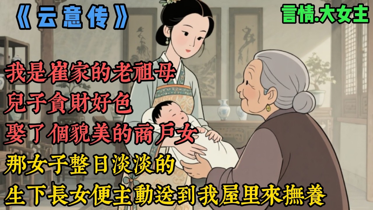 【一口气看完】《雲意傳》我是崔家的老祖母，兒子貪財好色，娶了個貌美的商戶女，那女子整日淡淡的，生下長女便主動送到我屋裏來撫養，衆人皆誇她孝順賢惠，我是過來人，心中不免驚訝，她真舍得自己的第一個孩子..